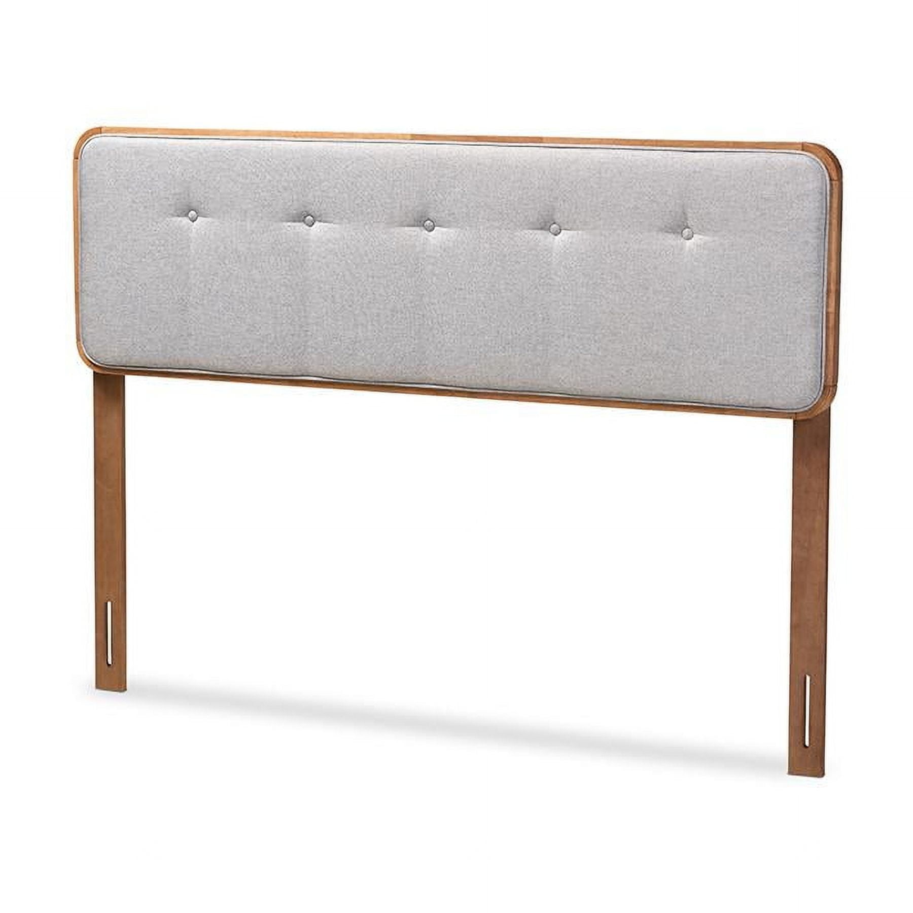 Gray Tufted Upholstered Queen Headboard with Walnut Wood Frame