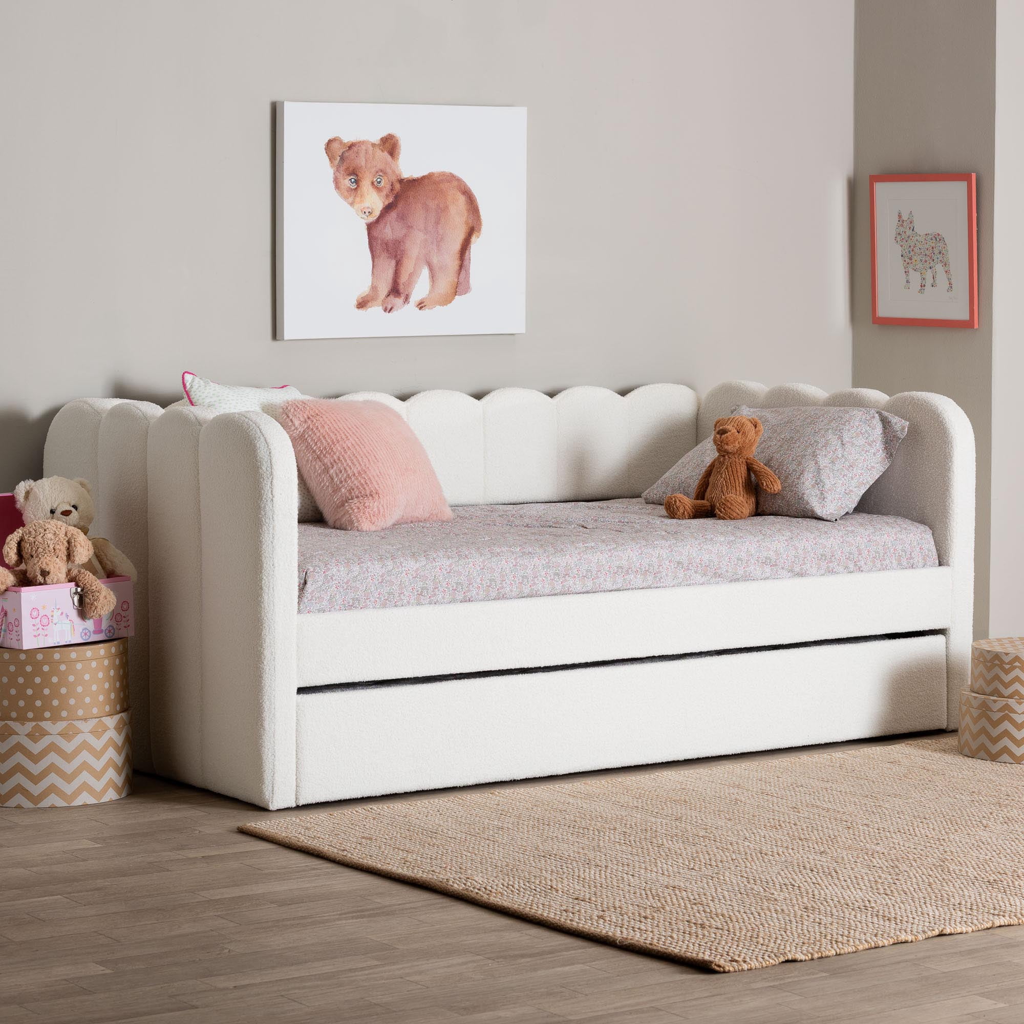 Baxton Studio Palmer Modern Daybed with Trundle, Twin, Cream