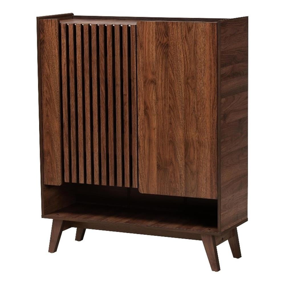 Baxton Studio Paricia 7-Shelf Wood Shoe Cabinet in Walnut Brown