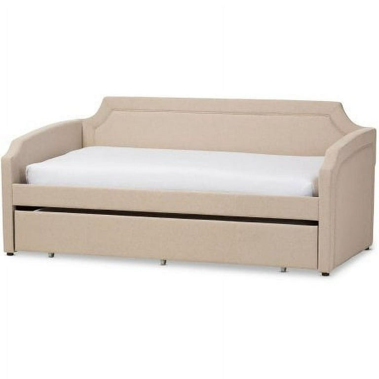 Baxton Studio Parkson Modern and Contemporary Grey Fabric Curved Notched Corners Sofa Twin Daybed with Roll-Out Trundle Guest Bed Baxton Studio Parkson Modern and Contemporary Grey Fabric Curved Notched Corners Sofa Twin Daybed with Roll-Out Trundle Guest Bed