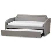 Baxton Studio Parkson Modern and Contemporary Fabric Curved Notched Corners Sofa Twin Daybed with Roll-Out Trundle Guest Bed, Gray