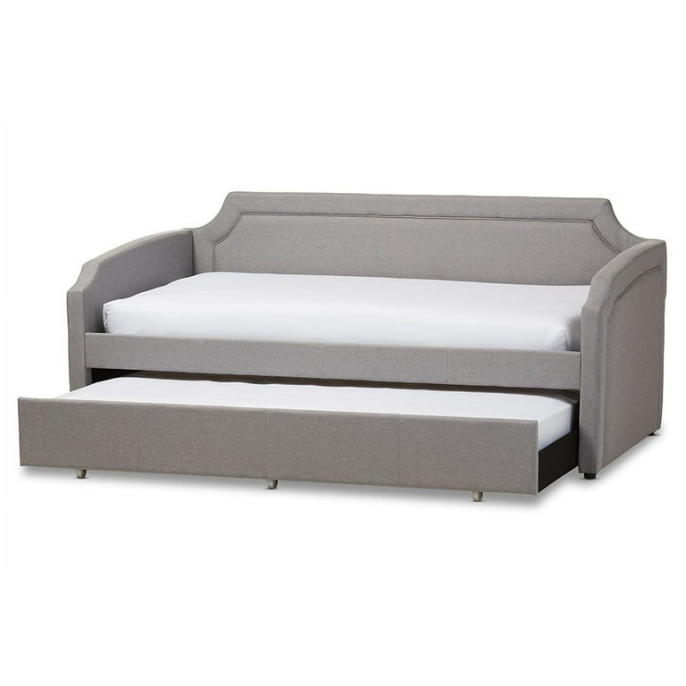 Baxton Studio Parkson Modern and Contemporary Grey Fabric Curved Notched Corners Sofa Twin Daybed with Roll-Out Trundle Guest Bed Baxton Studio Parkson Modern and Contemporary Grey Fabric Curved Notched Corners Sofa Twin Daybed with Roll-Out Trundle Guest Bed