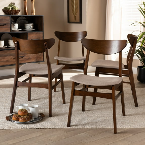 Baxton Studio Parlin Mid-Century Modern Transitional Light Beige Fabric Upholstered and Walnut Brown Finished Wood 4-Piece Dining Chair Set