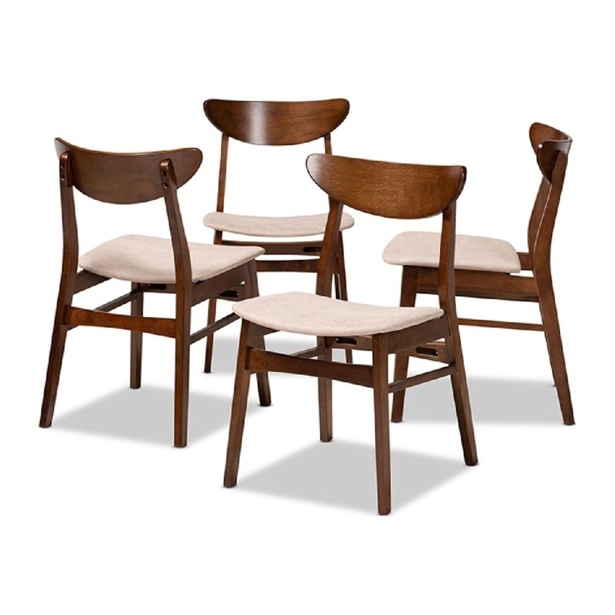 Set of 4 Light Beige Cane and Wood Dining Chairs