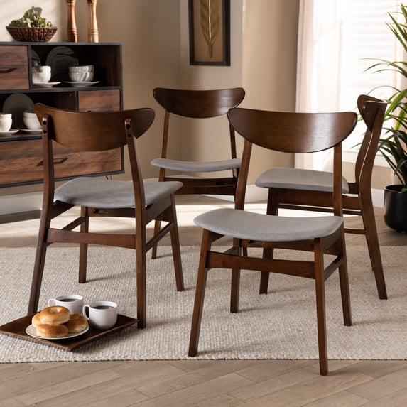 Baxton Studio Parlin Mid-Century Modern Transitional Light Grey Fabric Upholstered and Walnut Brown Finished Wood 4-Piece Dining Chair Set