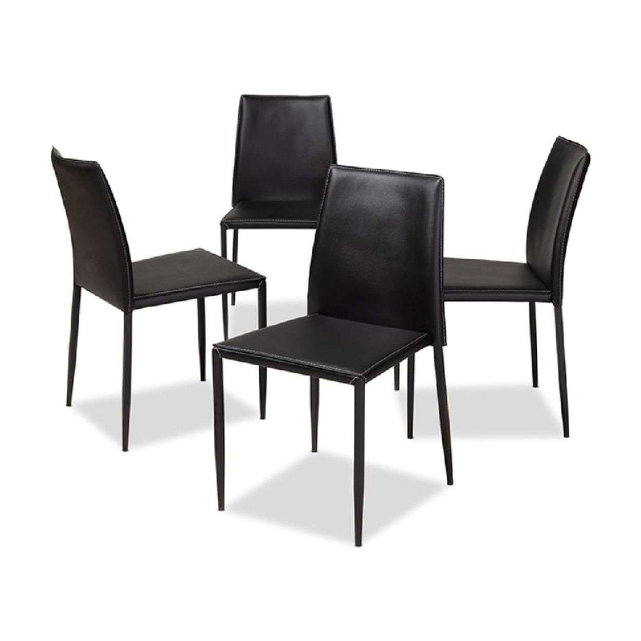 Set of 4 Black Faux Leather Parsons Dining Chairs with Metal Legs