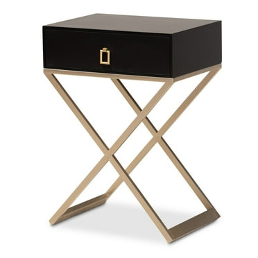 Baxton Studio  Patricia Modern and Contemporary Wood and Powder Coated Brass Effect Metal 1-Drawer End Table Black