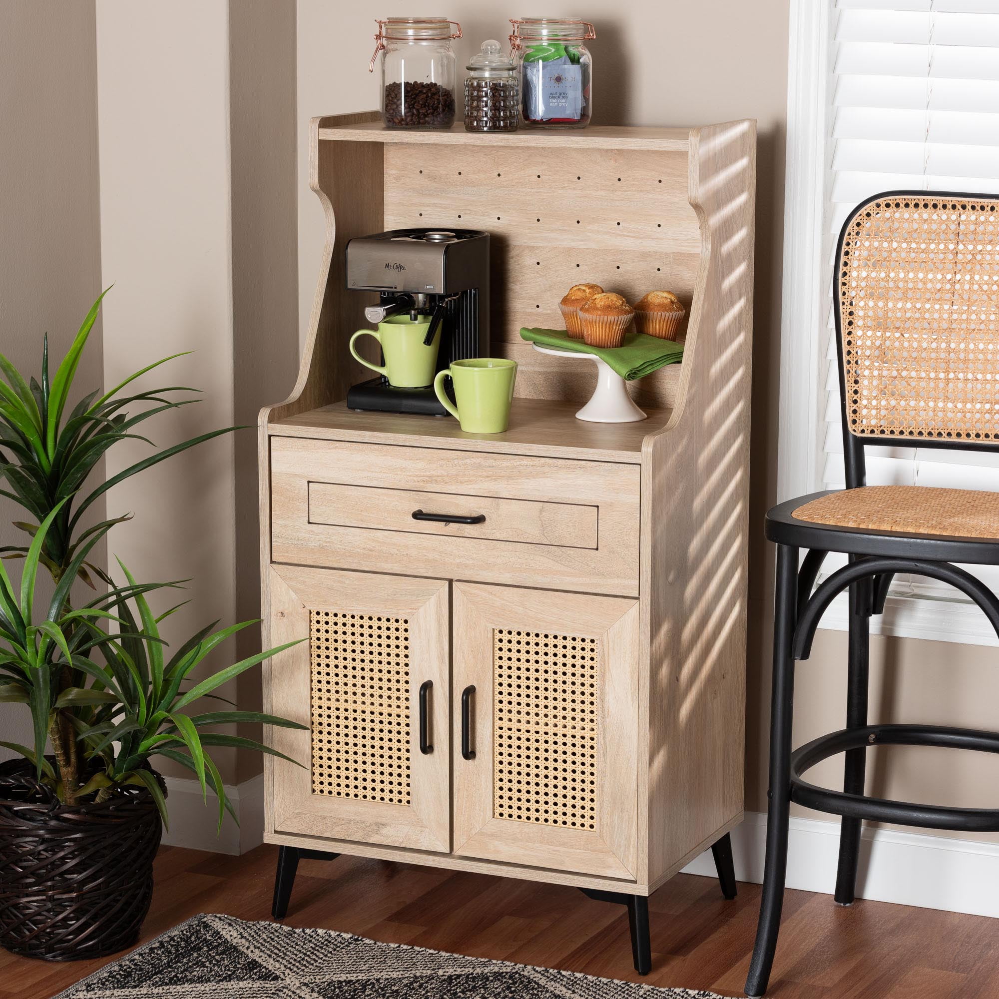 Baxton Studio Pavone Mid-Century Kitchen Cabinet, 5-Shelf , Oak Brown