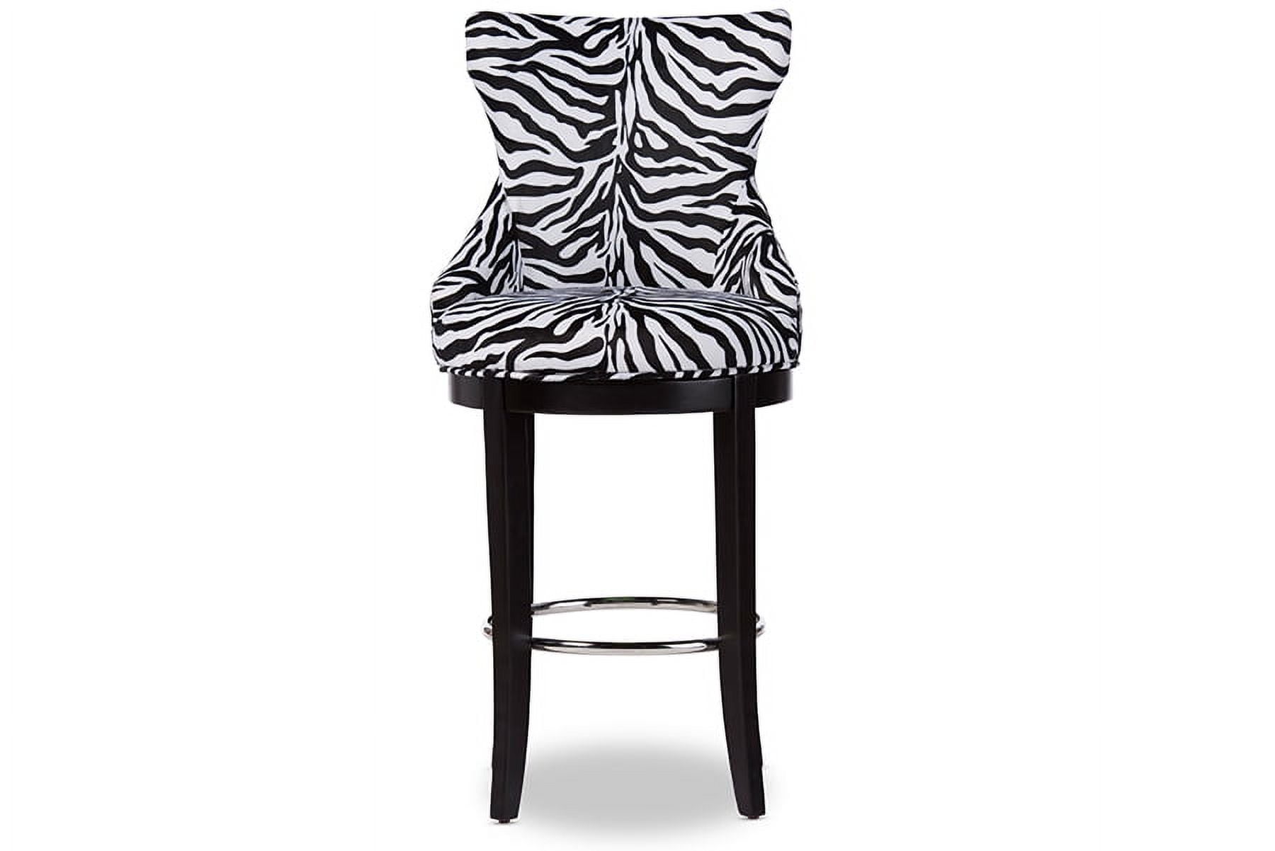 Modern Black and White Zebra Print Upholstered Bar Stool with Metal Accents
