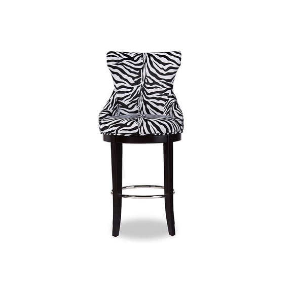 Baxton Studio Zebra-print Patterned Fabric Upholstered Bar Stool with Metal Footrest
