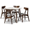 thumbnail image 1 of Baxton Studio Pearson Mid-Century Modern Transitional Light Grey Fabric Upholstered and Walnut Brown Finished Wood 5-Piece Dining Set with Faux Marble Table, 1 of 9