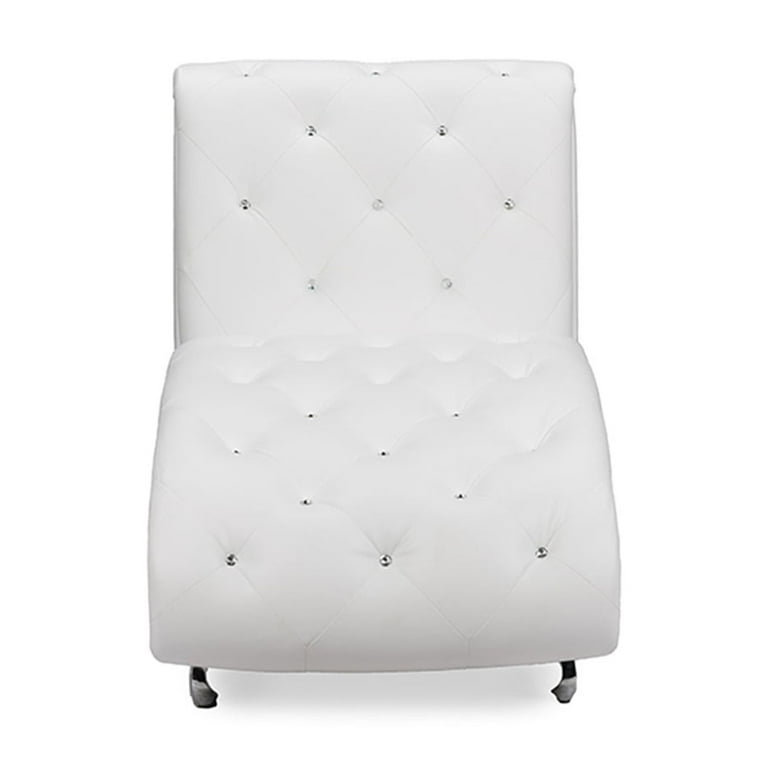 Baxton Studio Pease Contemporary White Faux Leather Upholstered Crystal Button Tufted Chaise Lounge Baxton Studio Pease Contemporary White Faux Leather Upholstered Crystal Button Tufted Chaise Lounge