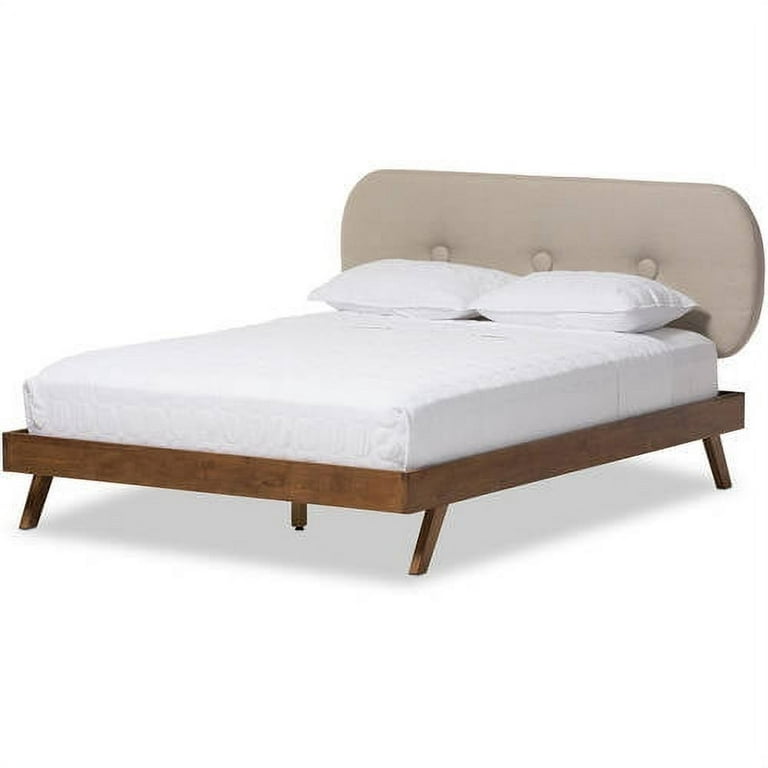 Baxton Studio Penelope Mid-Century Modern Solid Walnut Wood Light Beige Fabric Upholstered Queen Size Platform Bed Baxton Studio Penelope Mid-Century Modern Solid Walnut Wood Light Beige Fabric Upholstered Queen Size Platform Bed