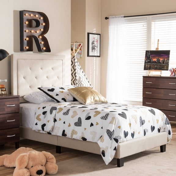 Baxton Studio Penelope Modern and Contemporary Beige or Grey Upholstered Twin Size Tufting Platform Bed Beige