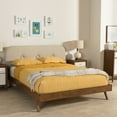 thumbnail image 1 of Baxton Studio Penelope Mid-Century Modern Solid Walnut Wood Fabric Upholstered Platform Bed, Multiple Sizes, Multiple Colors, 1 of 7