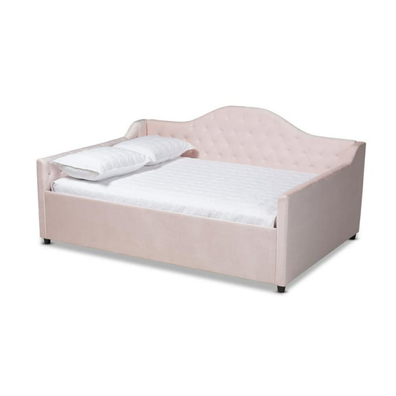 Baxton Studio Perry Light Pink Velvet Button Tufted Queen Size Daybed