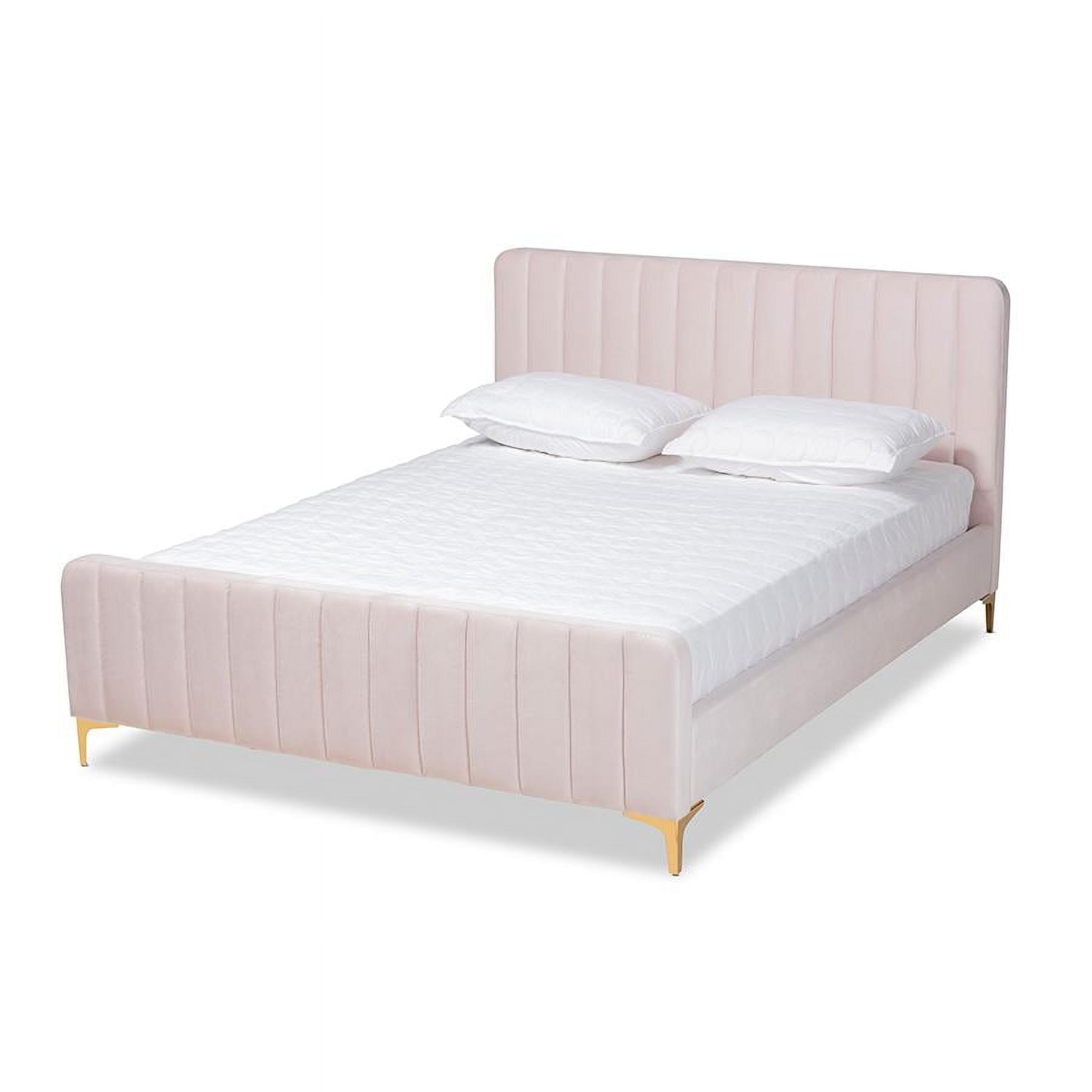 Luxurious Nami King-Sized Velvet Upholstered Bed with Gold Metal Legs