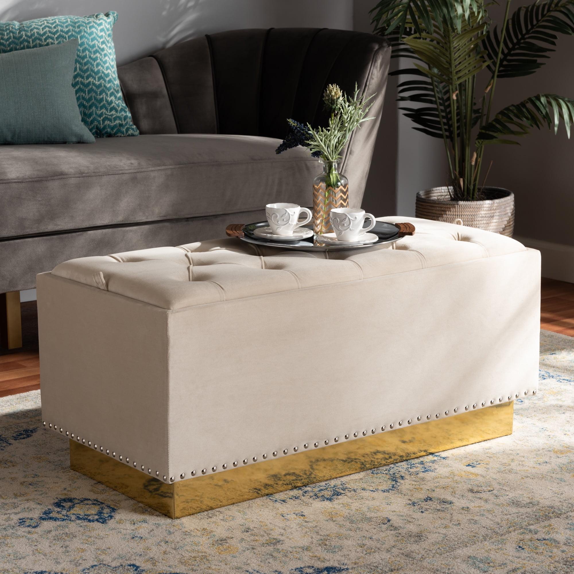 Leather and gold ottoman deals
