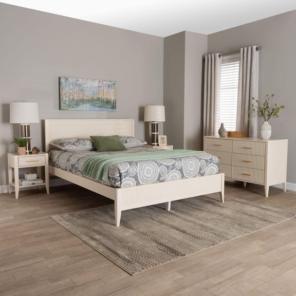 Baxton Studio Primrose Mid-Century Bedroom Set, King, Ivory