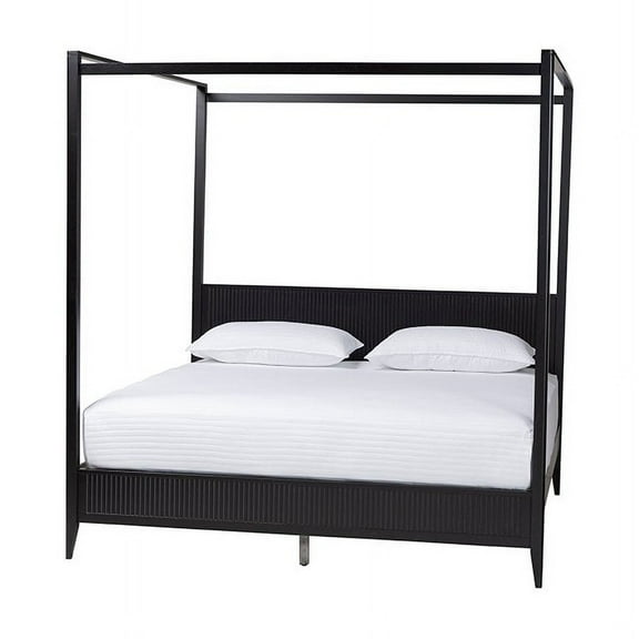 Baxton Studio Primrose Mid-Century Black Fluted Wood King Size Canopy Bed