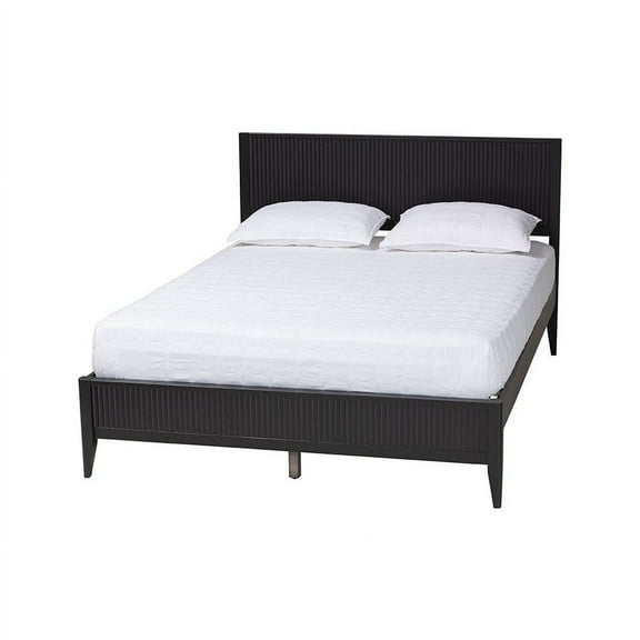 Baxton Studio Primrose Mid-Century Black Fluted Wood King Size Platform Bed