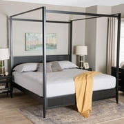 Baxton Studio Primrose Mid-Century Canopy Bed, King, Black