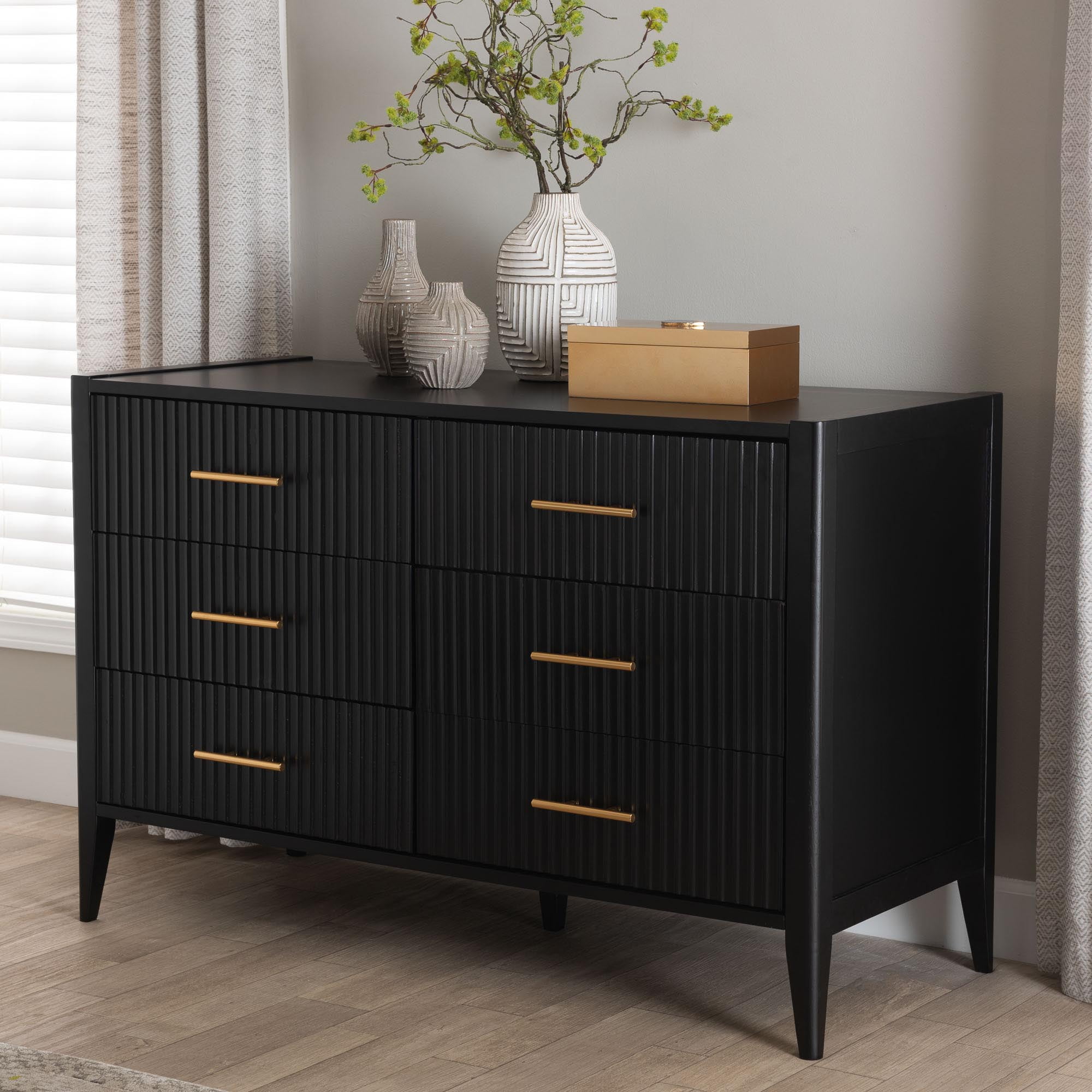 Baxton Studio Primrose Mid-Century Dresser, 6-Drawer, Black - Walmart.com