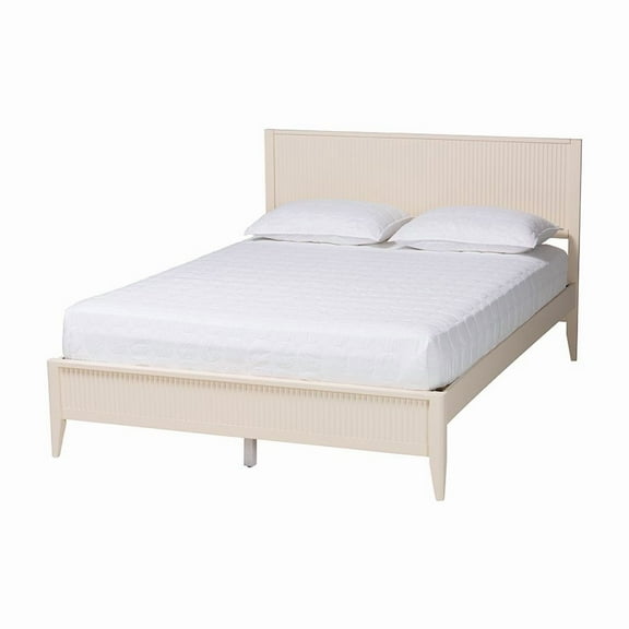 Baxton Studio Primrose Mid-Century Ivory Fluted Wood Queen Size Platform Bed