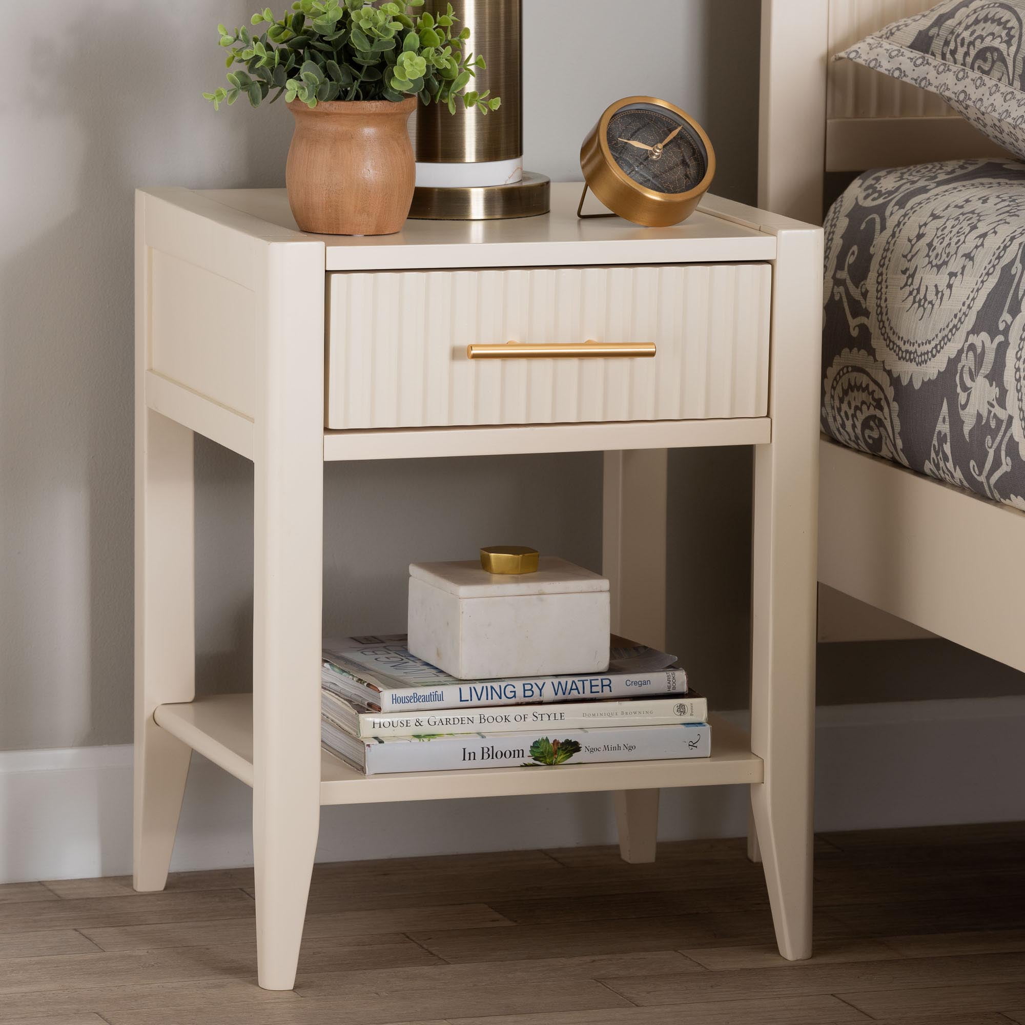 Baxton Studio Primrose Mid-Century Nightstand, 1-Drawer, Ivory