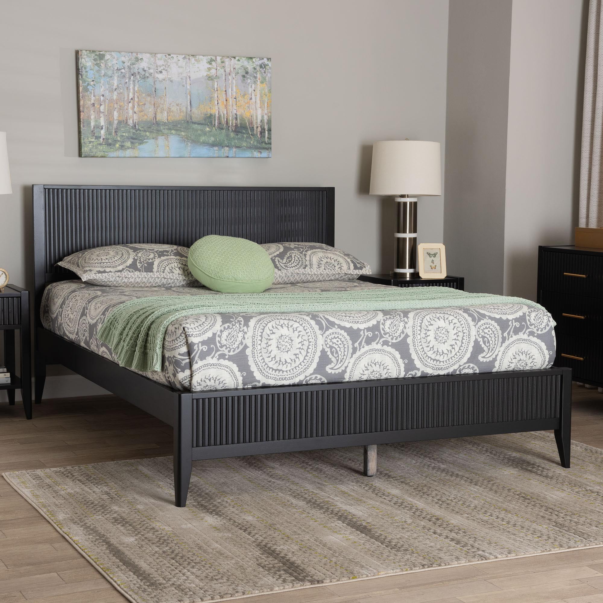 Baxton Studio Primrose Mid-Century Platform Bed, Queen, Black