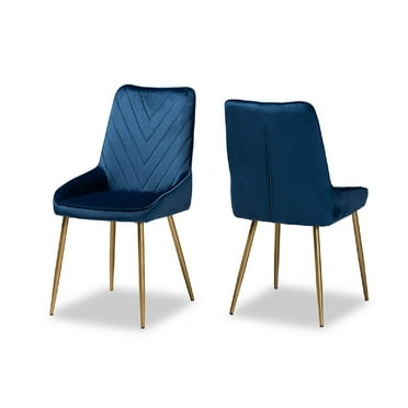 Baxton Studio Priscilla Contemporary Glam and Luxe Navy Blue Velvet Fabric Upholstered and Gold Finished Metal 2-Piece