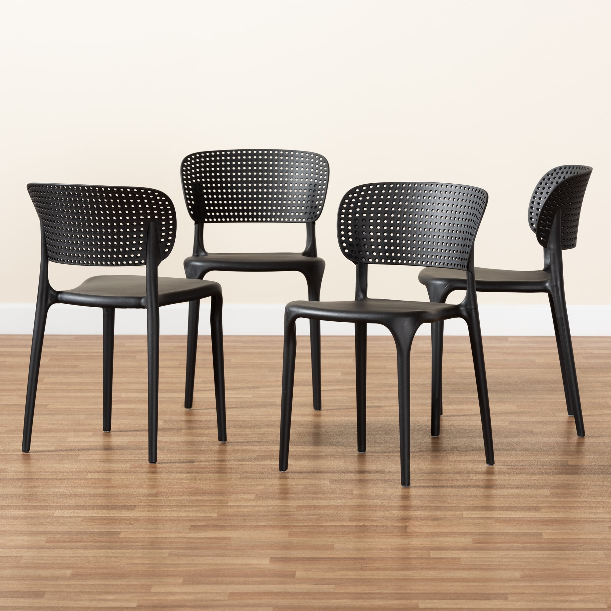 Rae Black Plastic Stackable Dining Chair Set
