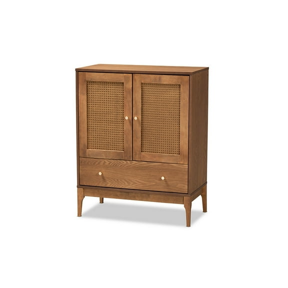 Baxton Studio Ramiel Mid-Century Modern Ash Walnut Finished Wood and Rattan 1-Drawer Sideboard