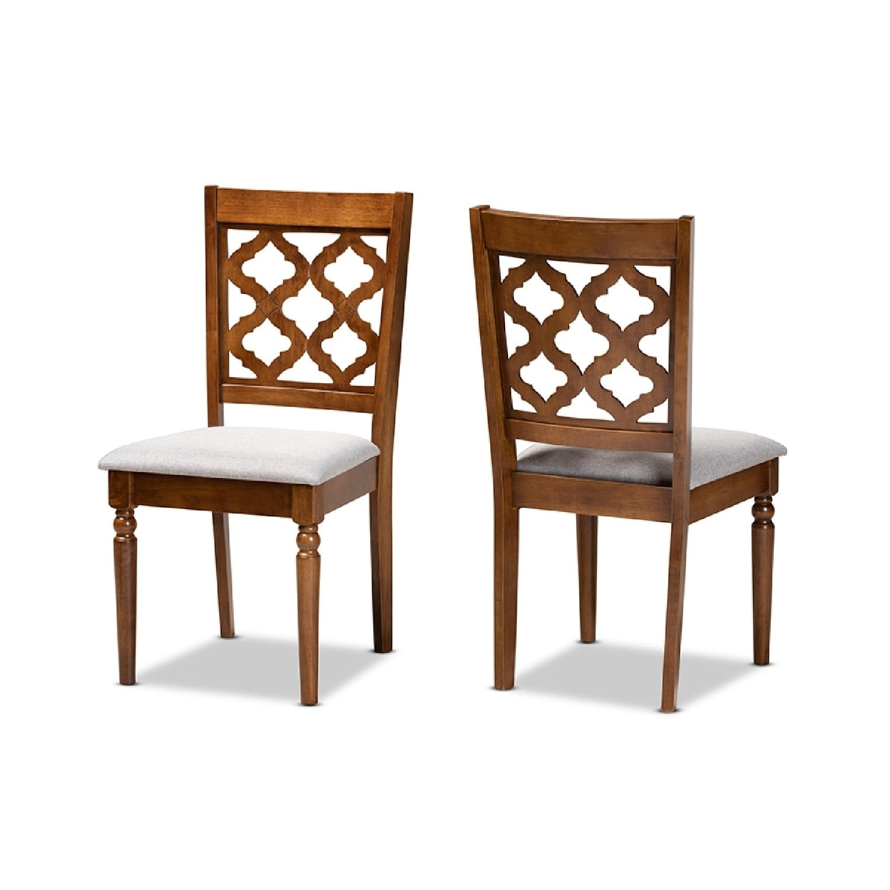 Contemporary Grey Fabric and Walnut Wood Dining Chair Set