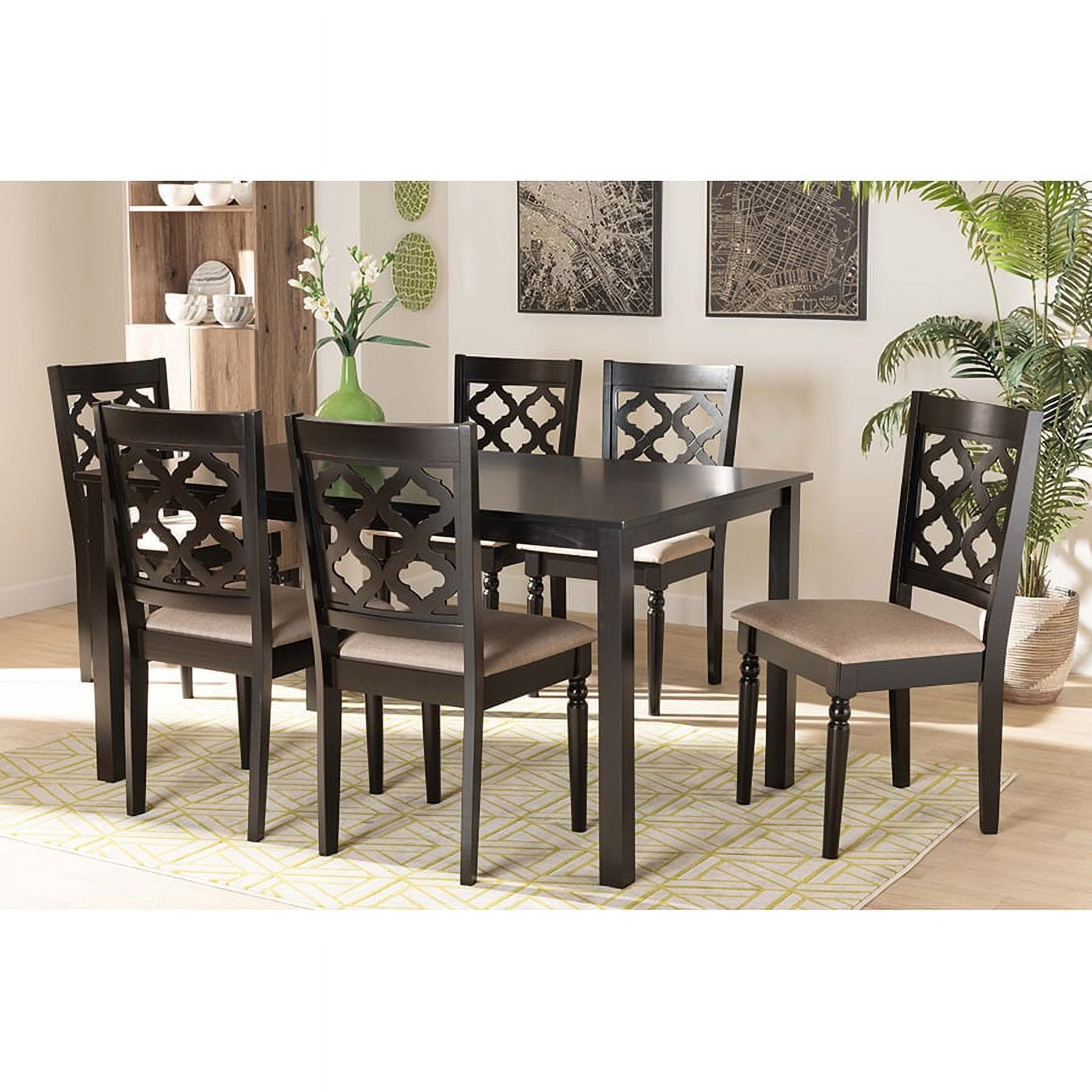 Ramiro 7-Piece Dark Brown and Sand Upholstered Dining Set