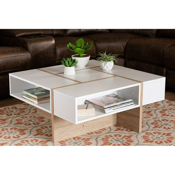 Baxton Studio Rasa Modern and Contemporary Two-Tone White and Oak Finished Wood Coffee Table