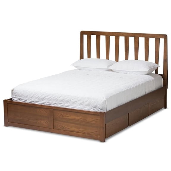 Baxton Studio Raurey Queen Spindle Storage Platform Bed in Walnut