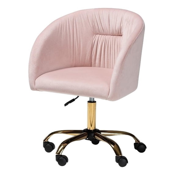 Baxton Studio Ravenna Contemporary Glam and Luxe Blush Pink Velvet Fabric and Gold Metal Swivel Office Chair