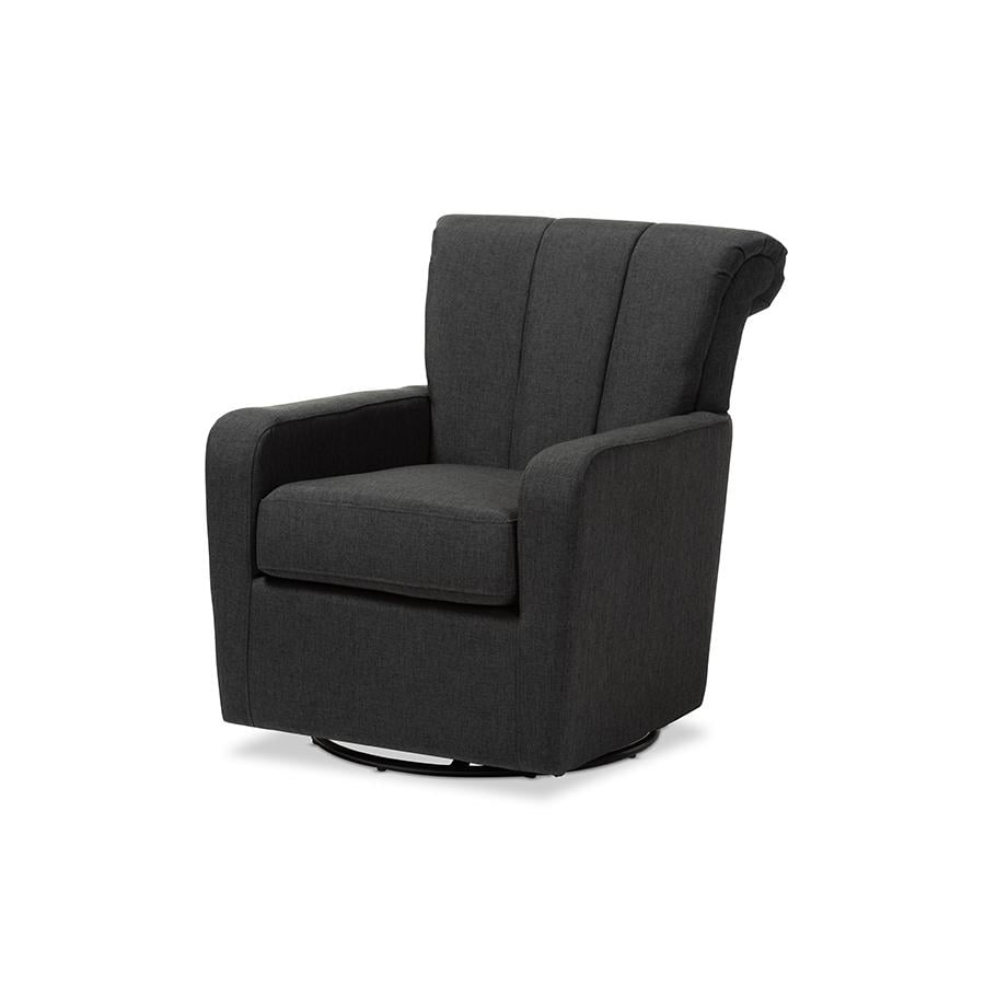 Rayner Elegant Gray Leather Swivel Accent Chair with Wood Base