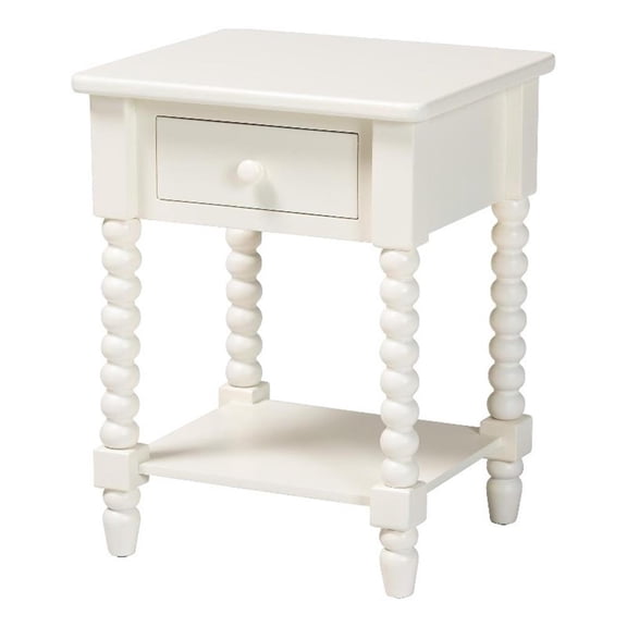 Baxton Studio Raynera End Table with Bobbin Legs - 1-Drawer Accent Table