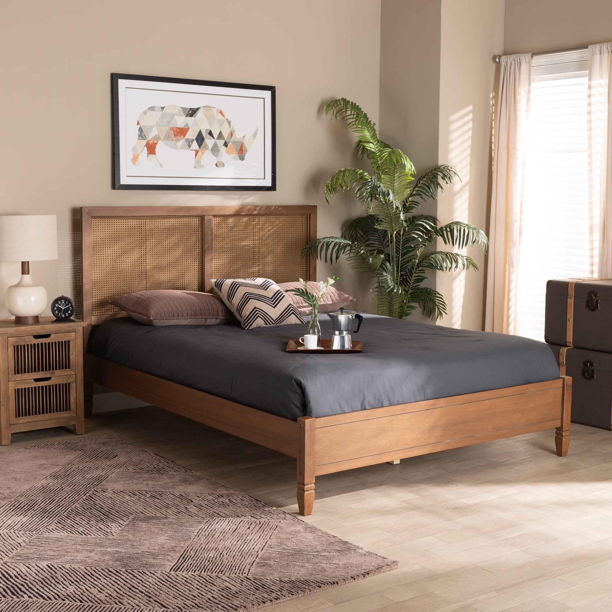 Baxton Studio Redmond Mid-Century Engineered Wood Platform Bed, Queen, Walnut Brown