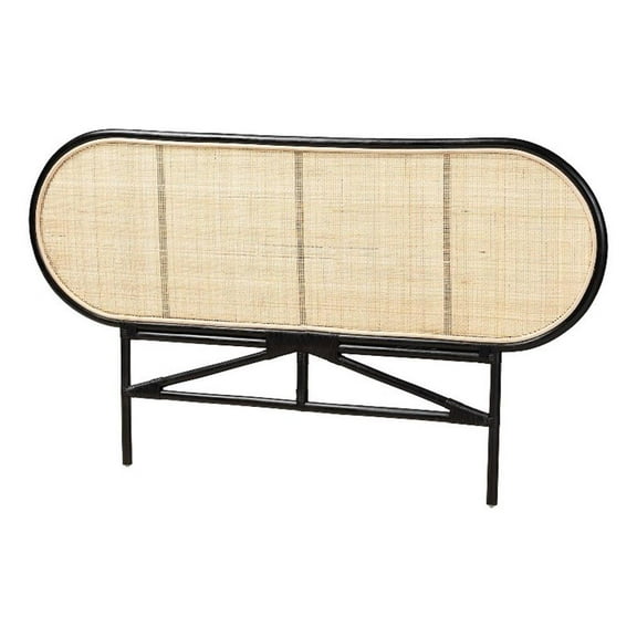 Baxton Studio Reegan Two-Tone Black and Brown Rattan Queen Standalone Headboard
