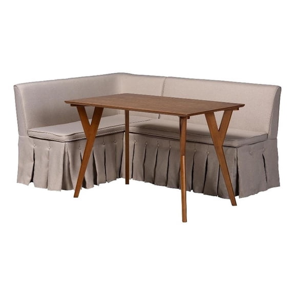 Baxton Studio Reginald 3-Piece Fabric Upholstered Dining Nook Set Beige