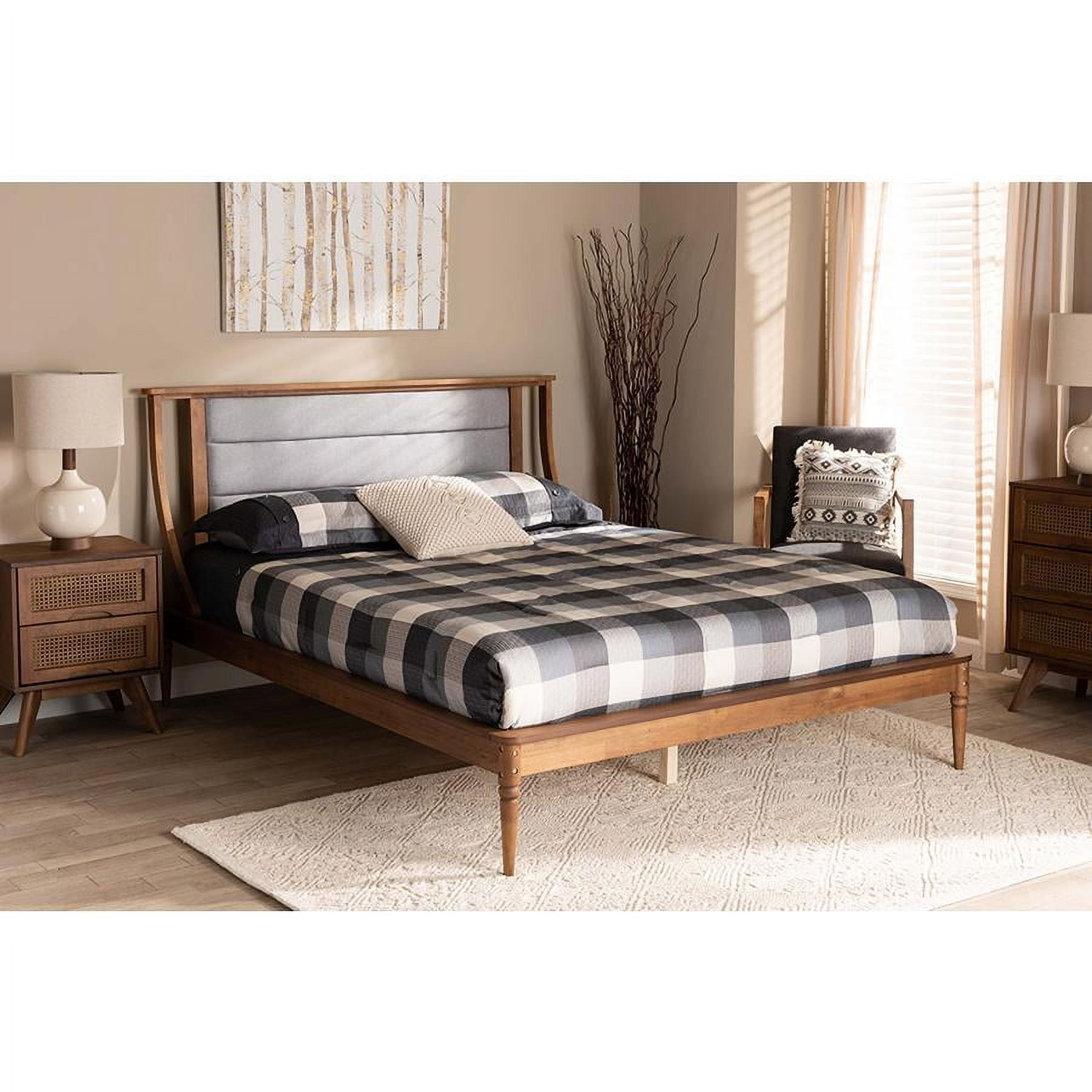 Regis Light Grey Queen Platform Bed with Tufted Headboard
