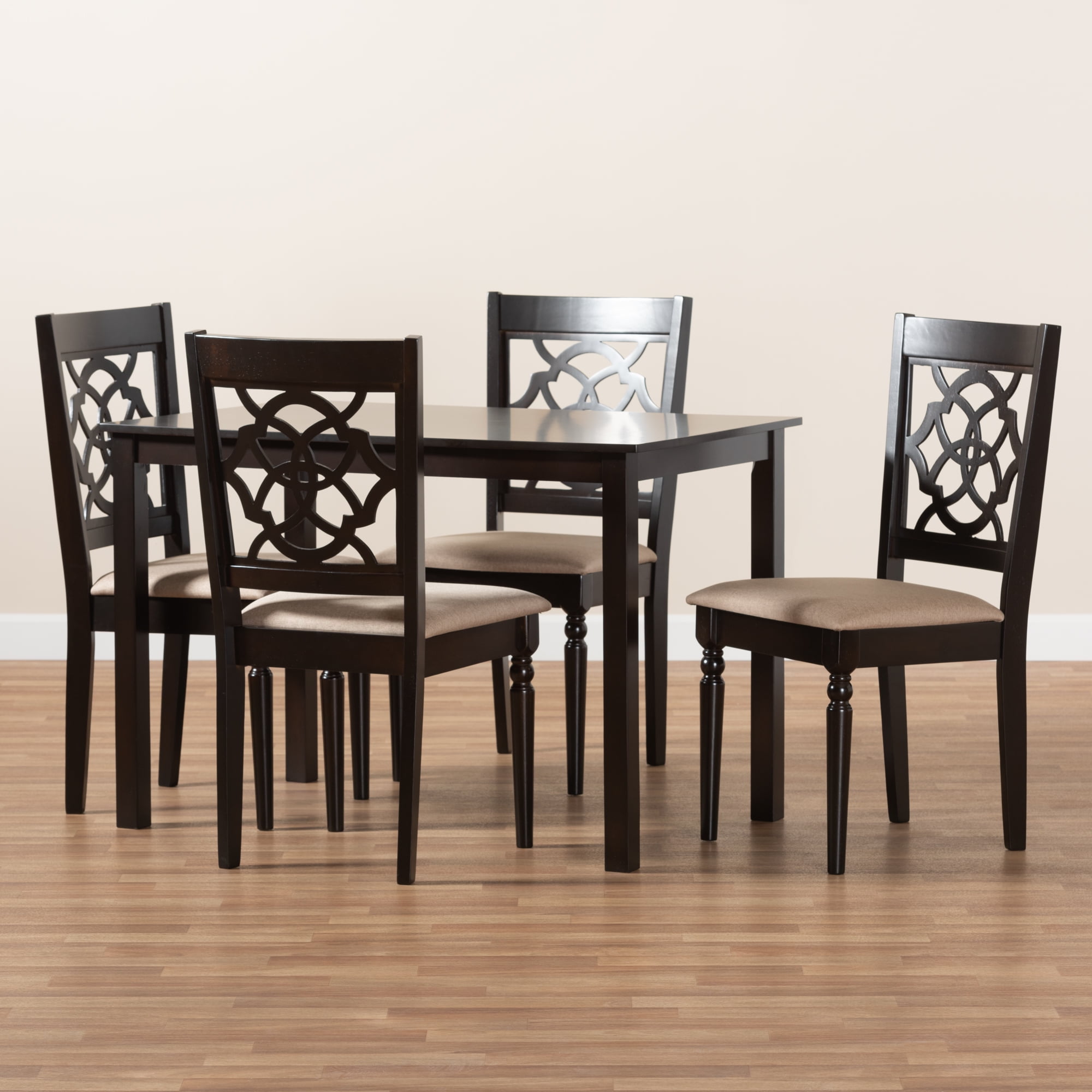 Espresso Brown 5-Piece Oak Wood Dining Set with Cross Back Chairs