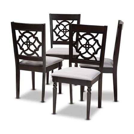 Baxton Studio Grey Fabric Upholstered Espresso Brown Finished Wood Dining Chair Set of 4