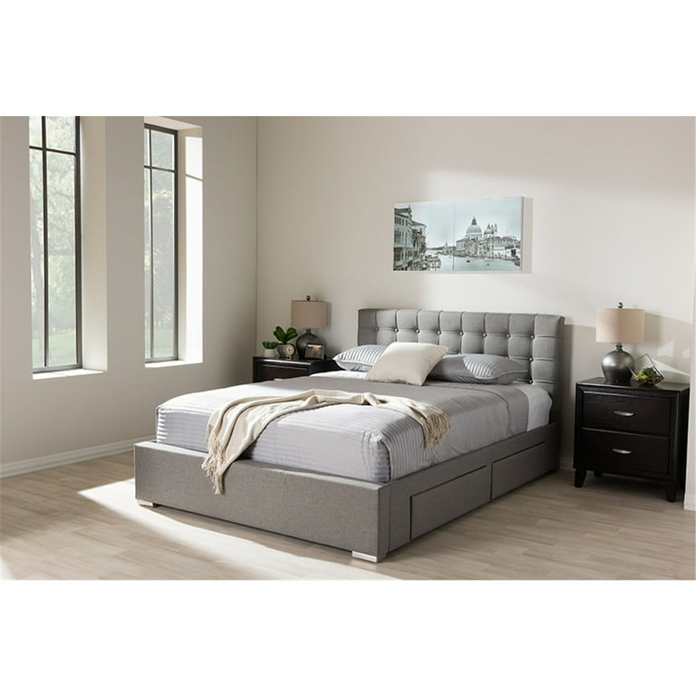 Baxton Studio Rene Modern and Contemporary King Size Grey Fabric 4-drawer Storage Platform Bed Baxton Studio Rene Modern and Contemporary King Size Grey Fabric 4-drawer Storage Platform Bed