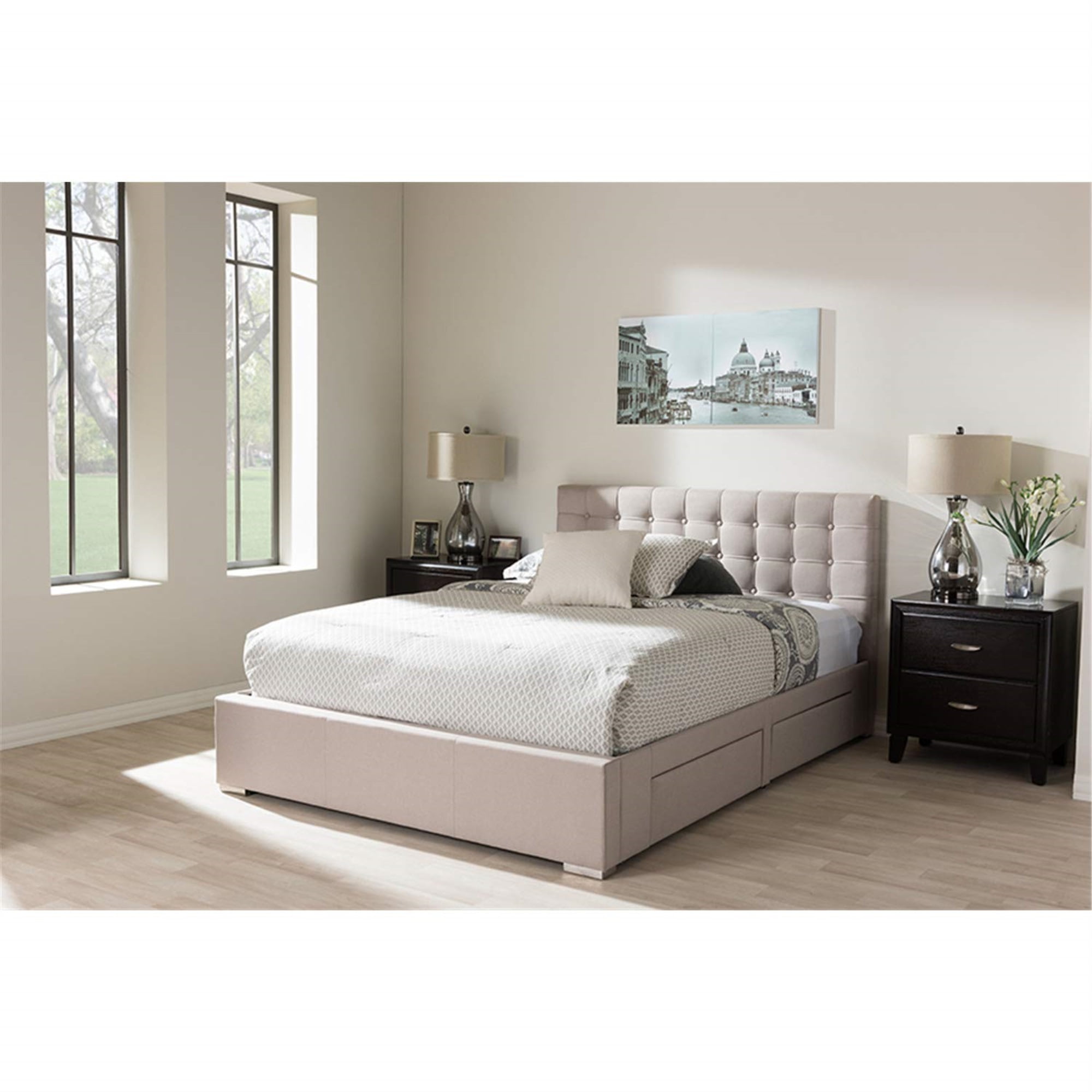 Baxton Studio Rene Modern and Contemporary Beige Fabric 4-drawer Queen Size Storage Platform Bed Baxton Studio Rene Modern and Contemporary Beige Fabric 4-drawer Queen Size Storage Platform Bed