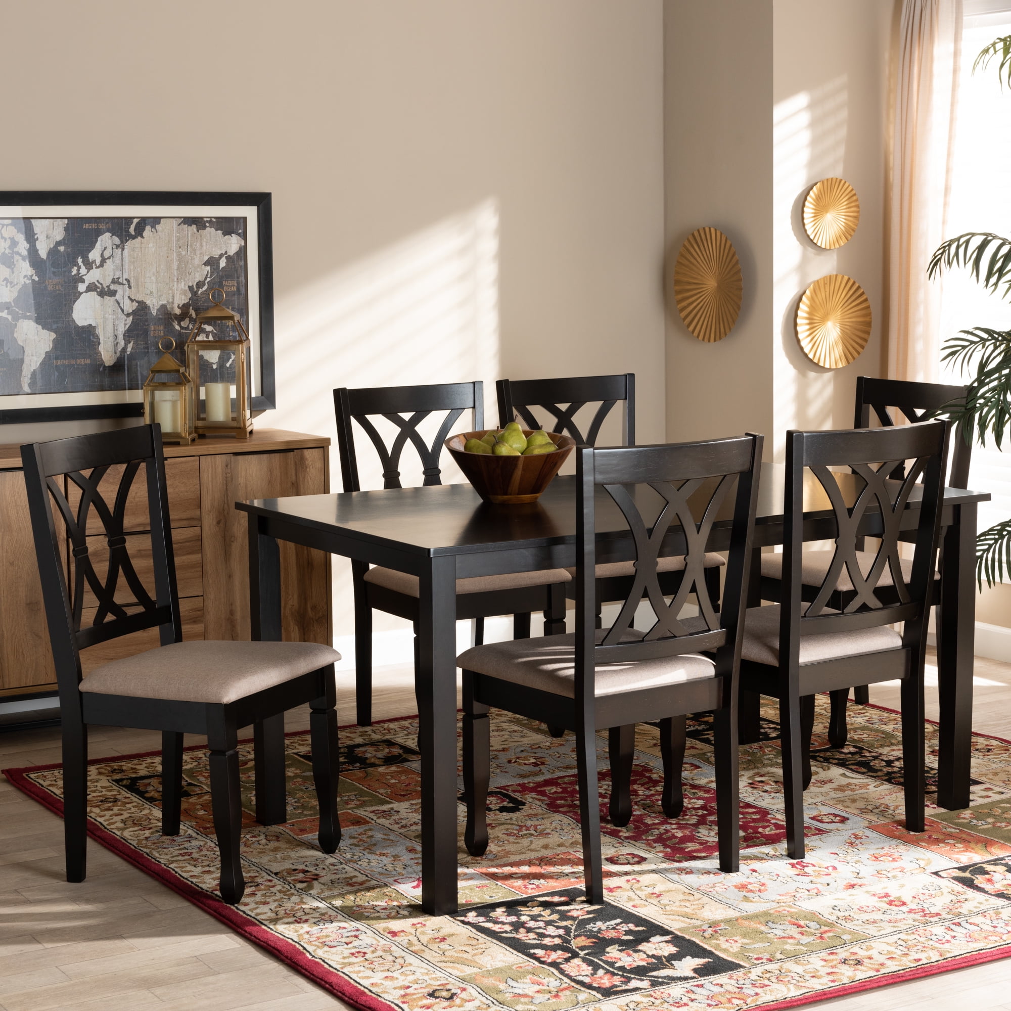 Baxton Studio Reneau Contemporary Dining Set, 7-Piece, Espresso