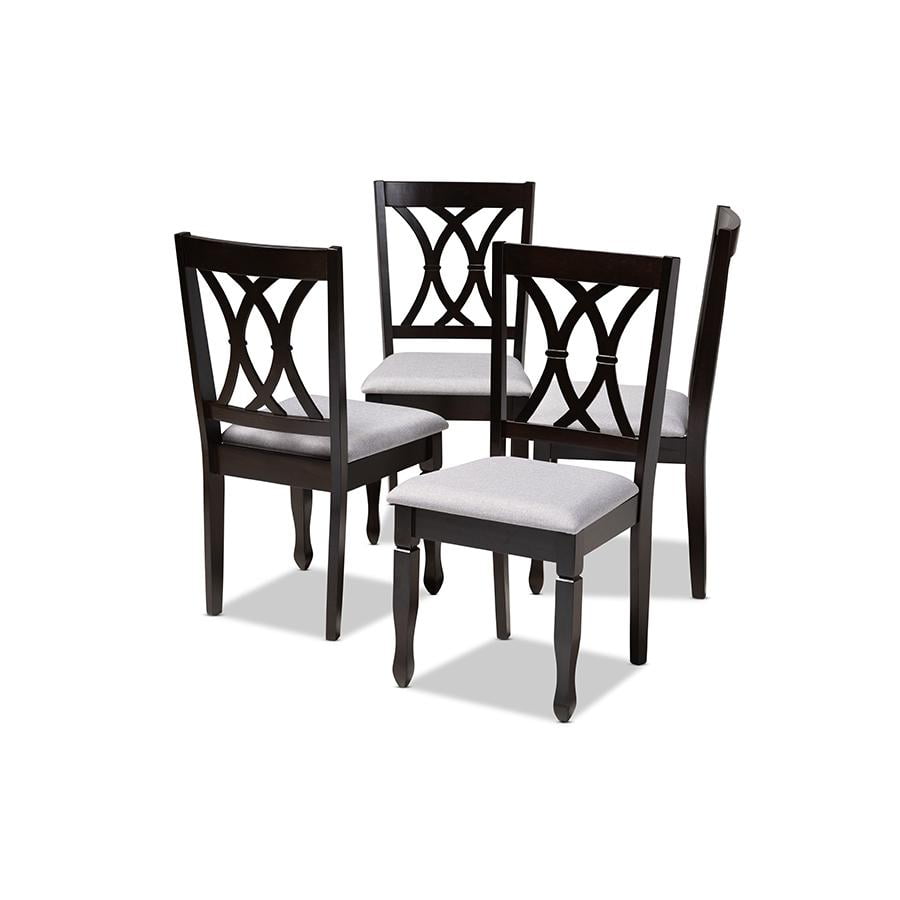 Parsons High Slat-Back Gray Fabric & Espresso Wood Dining Chair Set of 4